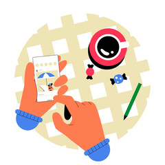 Hands Browsing Social Media Feed On Smartphone In Flat Vector Illustration Symbolizing Online Engagement, Digital Communication, And Virtual Interaction, Isolated On White Background