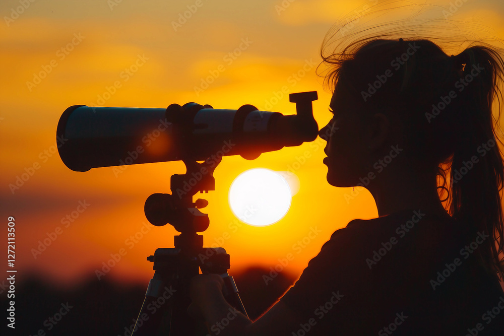 Wall mural an astronomer observing the solar eclipse generative ai image