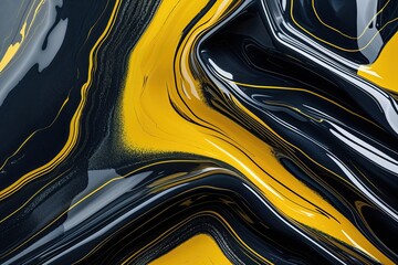 Bold Dark Glossy Surface Featuring Striking Lemon Stripes in Abstract Design