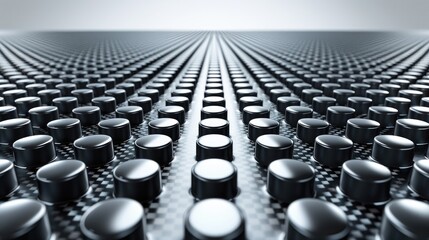 Fototapeta premium A close-up view of a textured surface featuring numerous evenly spaced, raised cylindrical bumps, creating a visually striking pattern.