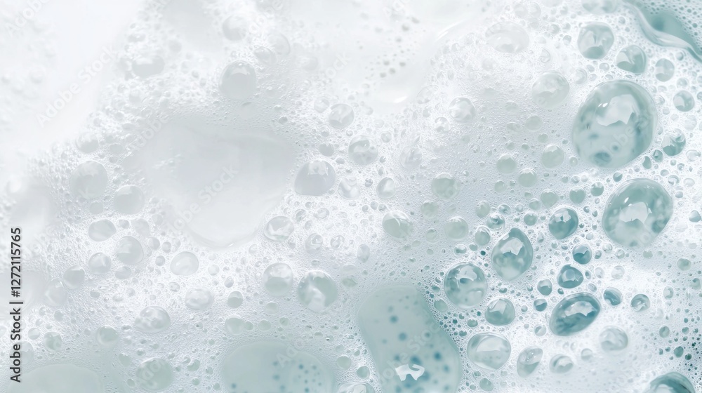 Poster gentle bubbles dance and swirl in a soft white foam, creating a soothing atmosphere reminiscent of a