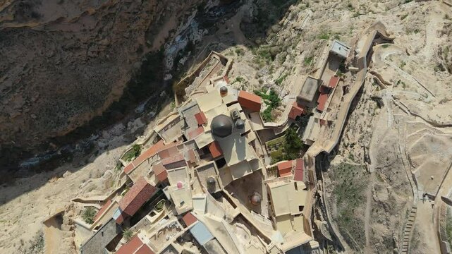 Mar Saba monastery - Cinematic drone shot: top-down rising 