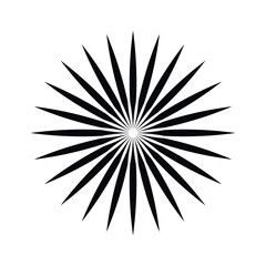 Geometric black starburst design on a white background, symbolizing energy and dynamism