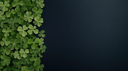 High-detail shamrocks adorn a dark background, ideal for St. Patricks Day celebration, offering a vibrant touch to any design project