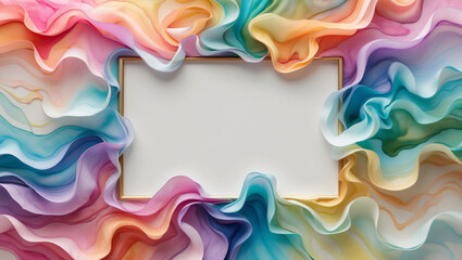 Elegant decorative frame with flowing fabric in vibrant gradient colors creating a soft and artistic backdrop for visuals