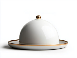 Fototapeta premium Sophisticated Serving Dome with Stylish Tray: A Perfect Duo to Showcase Your Culinary Creations with a Touch of Elegance and a Patterned Gold Edge for Any Table Setting.