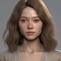 Naklejka premium A highly detailed, hyper-realistic close-up portrait of an AI-generated human face. This digital artwork features lifelike skin textures, expressive eyes, and natural lighting.