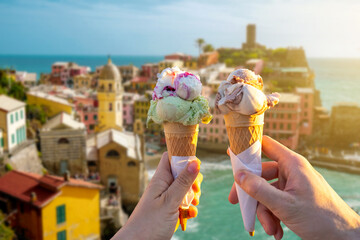 eating ice cream together in Vernazza Cinque Terre Italy