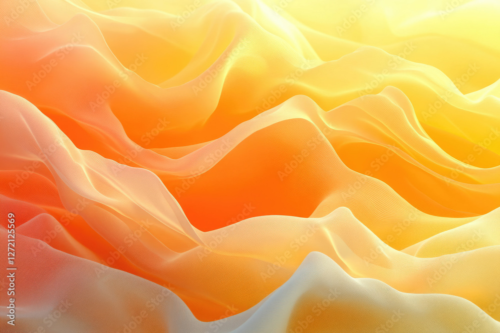 Poster Abstract image of flowing, translucent fabric in warm orange and yellow hues, creating a soft, wave-like pattern.