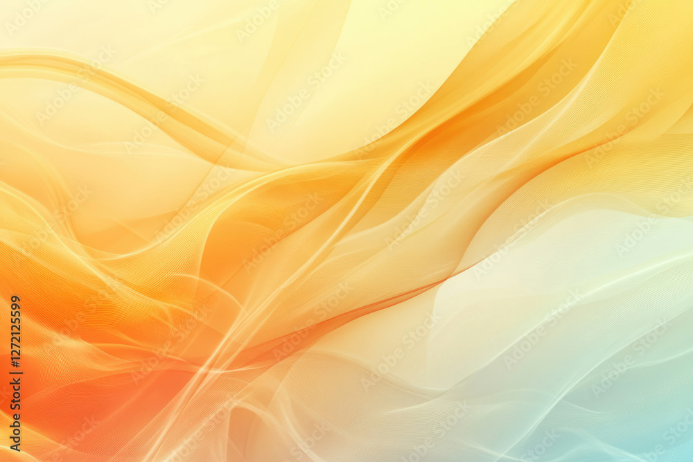 Poster Abstract background with flowing, translucent orange and yellow waves, creating a soft and ethereal effect.