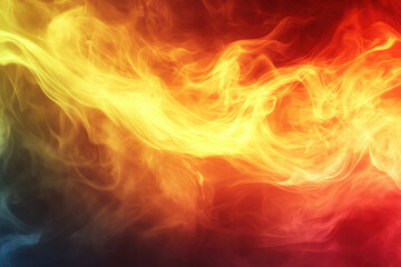 Fototapeta premium Abstract fiery smoke swirls, vibrant yellow and red hues blend creating dynamic, energetic visual.