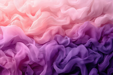 Fototapeta premium Draped ombre chiffon fabric in shades of pink and purple, creating a soft and luxurious texture.