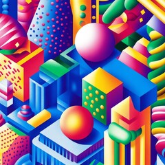 Fototapeta premium Isometric Composition of Geometric Shapes in Vivid Colors