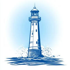 Lighthouse Illustration in Blue Tones