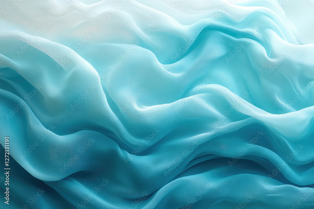 Poster soft, flowing turquoise chiffon fabric with a gradient from white to deep blue.