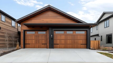 Modern Brown Wooden Two Car Garage Home Exterior