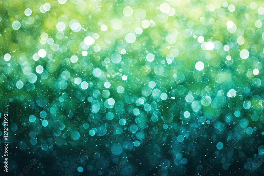 Poster Abstract green and teal bokeh background with blurred circles and lights.