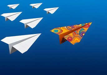 Colorful Paper Airplane Standing Out