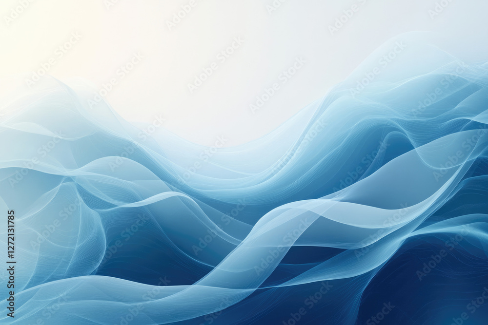 Poster abstract blue waves, flowing softly, creating a serene and calming visual landscape.