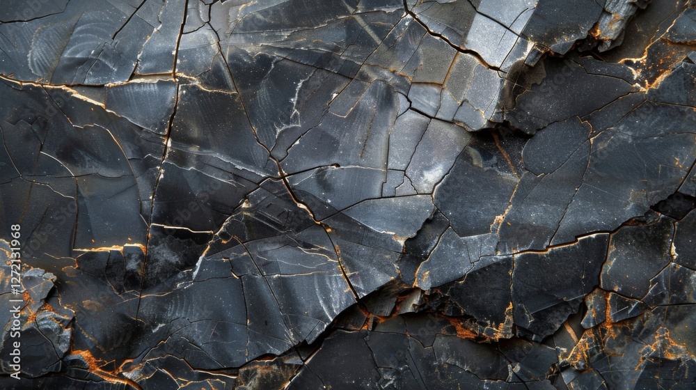 Poster a detailed examination reveals a rugged rock surface with a network of cracks and deep color variati