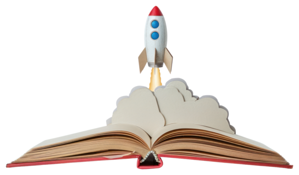PNG Rocket launching rocket book open.