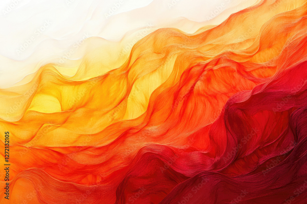 Aufkleber Abstract image of flowing fabric in warm colors, creating a wave-like pattern.