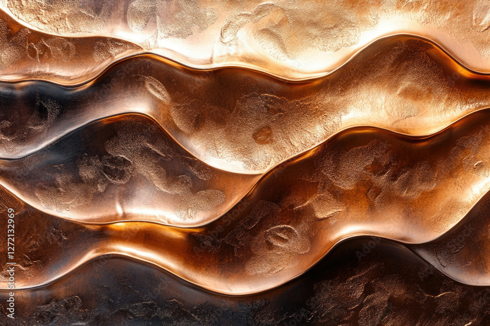 Poster Abstract metallic texture with undulating waves in bronze and copper tones.