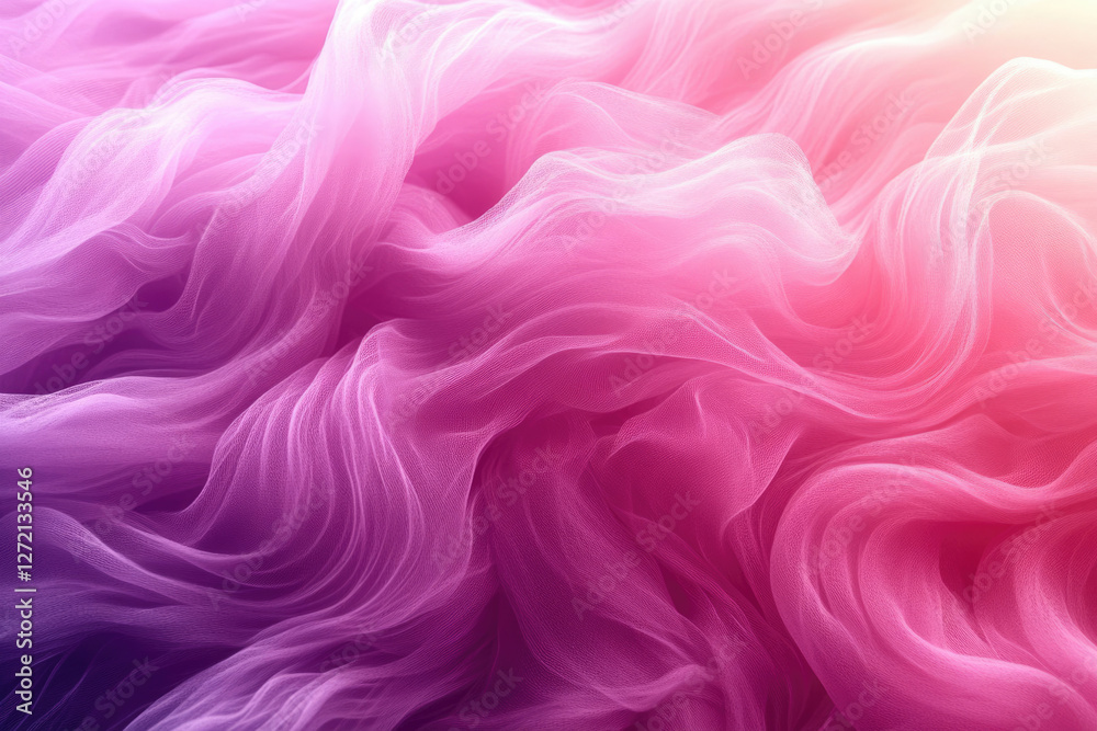 Poster soft, flowing pink and purple tulle fabric with a gradient effect, creating a dreamy and elegant tex