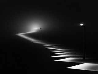 Ein geheimnisvoller Weg ins Licht mit einem Straßenlaternen

