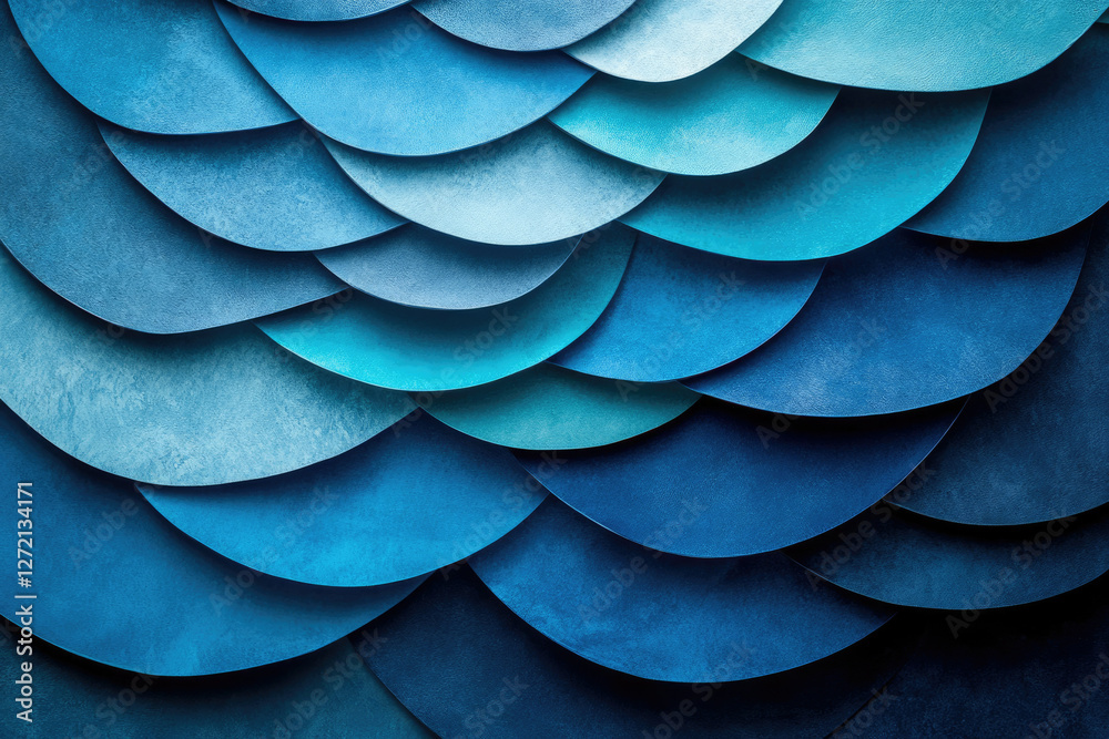 Aufkleber Abstract image of overlapping semicircles in varying shades of blue, creating a textured, wave-like pattern.