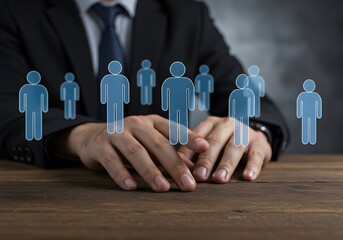 Professional at Table with Floating Icons