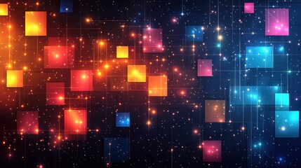 Obraz premium Vibrant Abstract Background with Colorful Squares and Glowing Stars