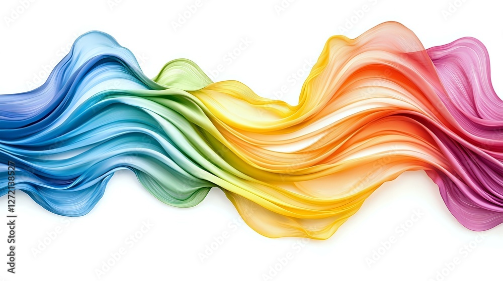 Wall mural abstract rainbow colored flowing waves on white background, dynamic smooth curved lines in spectrum 