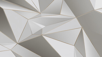 Close-up view of geometric design featuring angular shapes and sharp lines, highlighting contrast between the glossy white surfaces and metallic accents, representing modern abstract art. 3D wallpaper