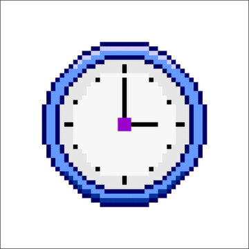 recommend clip art: Pixel art of wall clock. Pixelated clock time icon. Blue clock pixel.