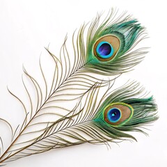 Obraz premium Elegant Hindu Invitation Featuring Peacock Feathers on a Pristine White Background for a Sacred and Graceful Celebration Design