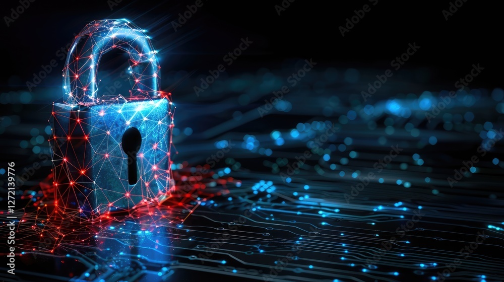 Poster digital lock and security concept with network connections and cyber patterns