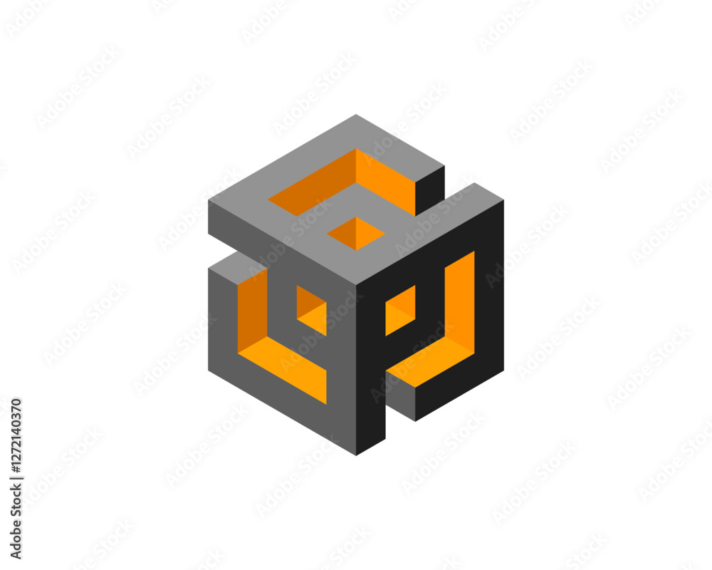 Poster abstract isometric cube design. interlocking shapes create a sense of connection and complexity, per