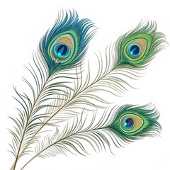 Obraz premium Elegant Hindu Invitation Featuring Peacock Feathers on a Pristine White Background for a Sacred and Graceful Celebration Design