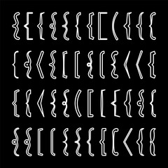 Text brackets collection, black quotation box. Curly, square and corner parentheses. Vintage typographical symbol, calligraphic quote frame. Doodle, lettering element. Vector illustration