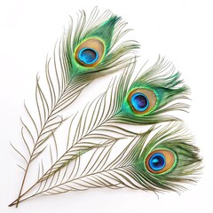 Obraz premium Elegant Hindu Invitation Featuring Peacock Feathers on a Pristine White Background for a Sacred and Graceful Celebration Design