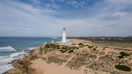 vista aérea del faro de Trafalgar en Barbate, Andalucía	