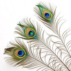 Obraz premium Elegant Hindu Invitation Featuring Peacock Feathers on a Pristine White Background for a Sacred and Graceful Celebration Design