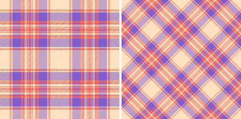 Two pastel plaid patterns in peach, coral  lilac. Perfect for textile design, apparel, home decor, or scrapbooking projects.  A versatile, soft aesthetic for feminine  modern designs.