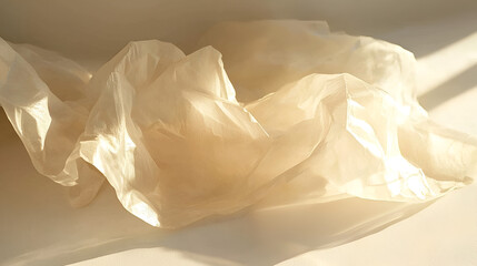 Ethereal fabric illuminated by soft light, creating a delicate and airy aesthetic, a play of light and shadow