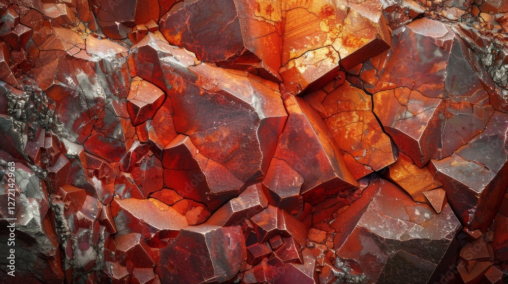 Leinwandbilder colorful mineral formation displays a stunning array of red and orange hues with angular shapes and 