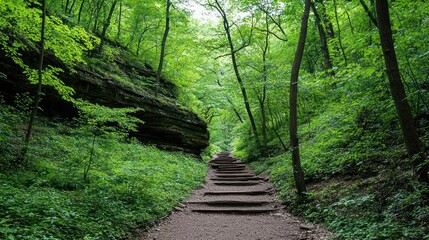 Stone Steps Leading Upward Through Lush Green Forest