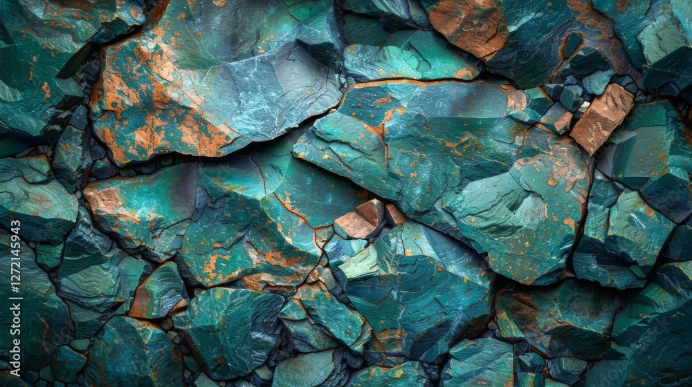 Aufkleber this striking mineral formation displays a variety of turquoise and copper hues, highlighting the un