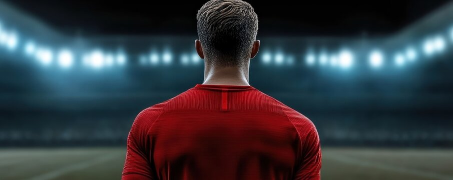 Red jerseyed soccer player entering stadium tunnel before match