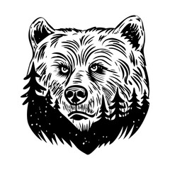 Bear face tattoo illustration in glyph style